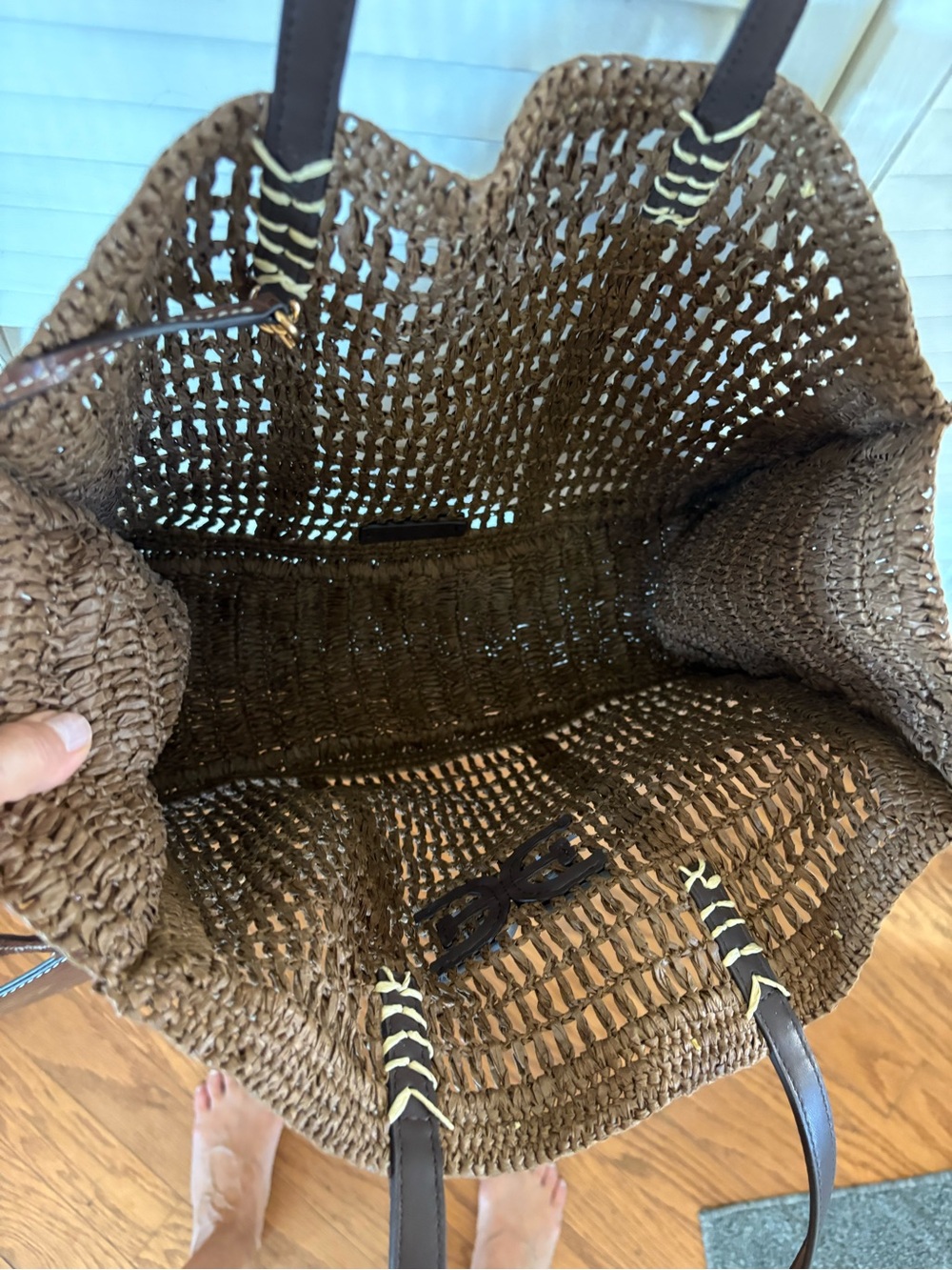 Sam Edelman Brown Woven Tote with Dark Brown Leather Straps - Picture 5 of 7